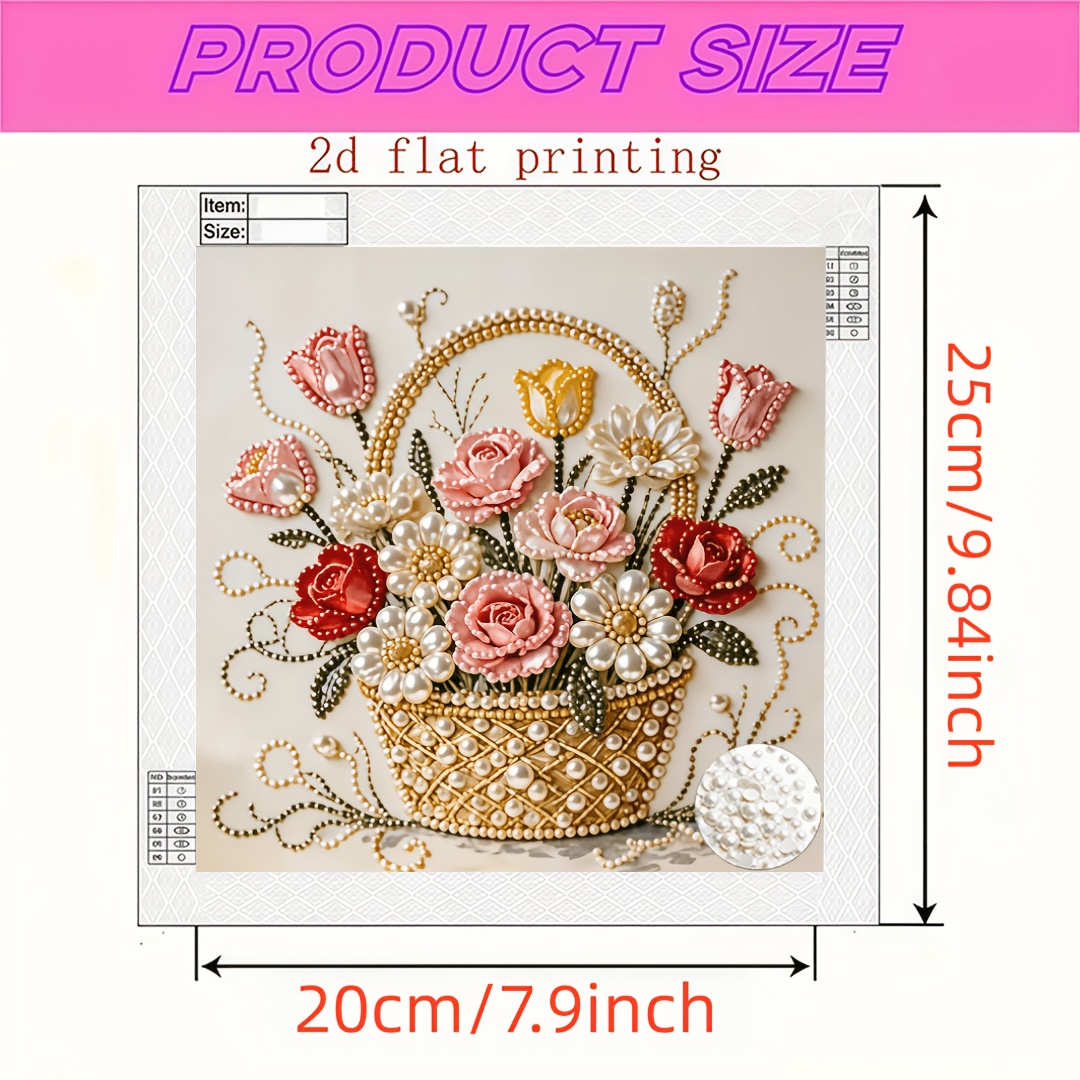 TEMU Nouvelle Peinture de Perles avec Motif de Panier Floral en Bouquet | Kit de Peinture de Perles 5D à Faire Soi-Même Adapté à de Décoration Murale