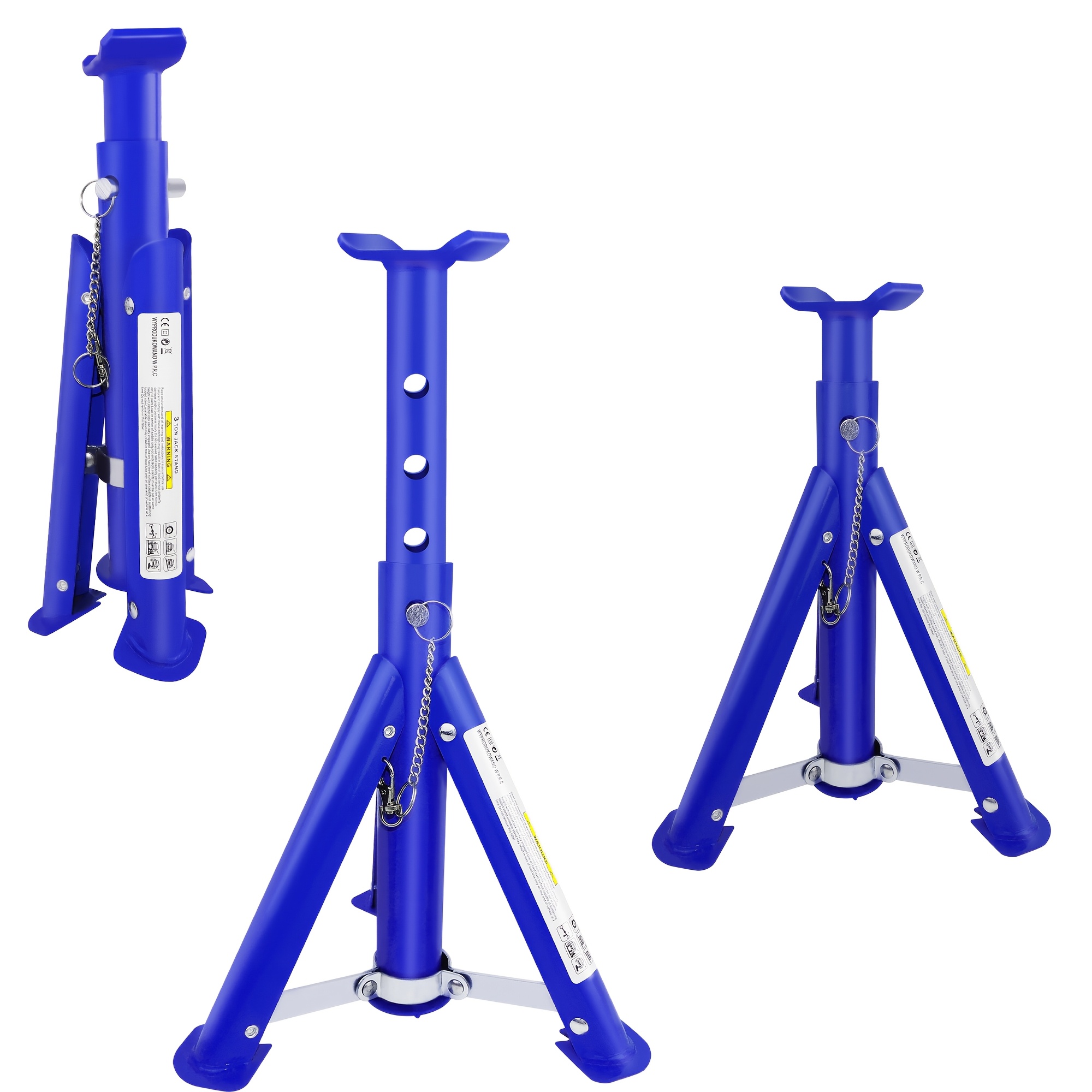 TEMU Folding Car Jack Stands 3 Ton (6, 600 Lb) Capacity, Extra Reinforced Double Locking Car Lifting Stand Adjustable Jack Stand, Blue, 1 Pair