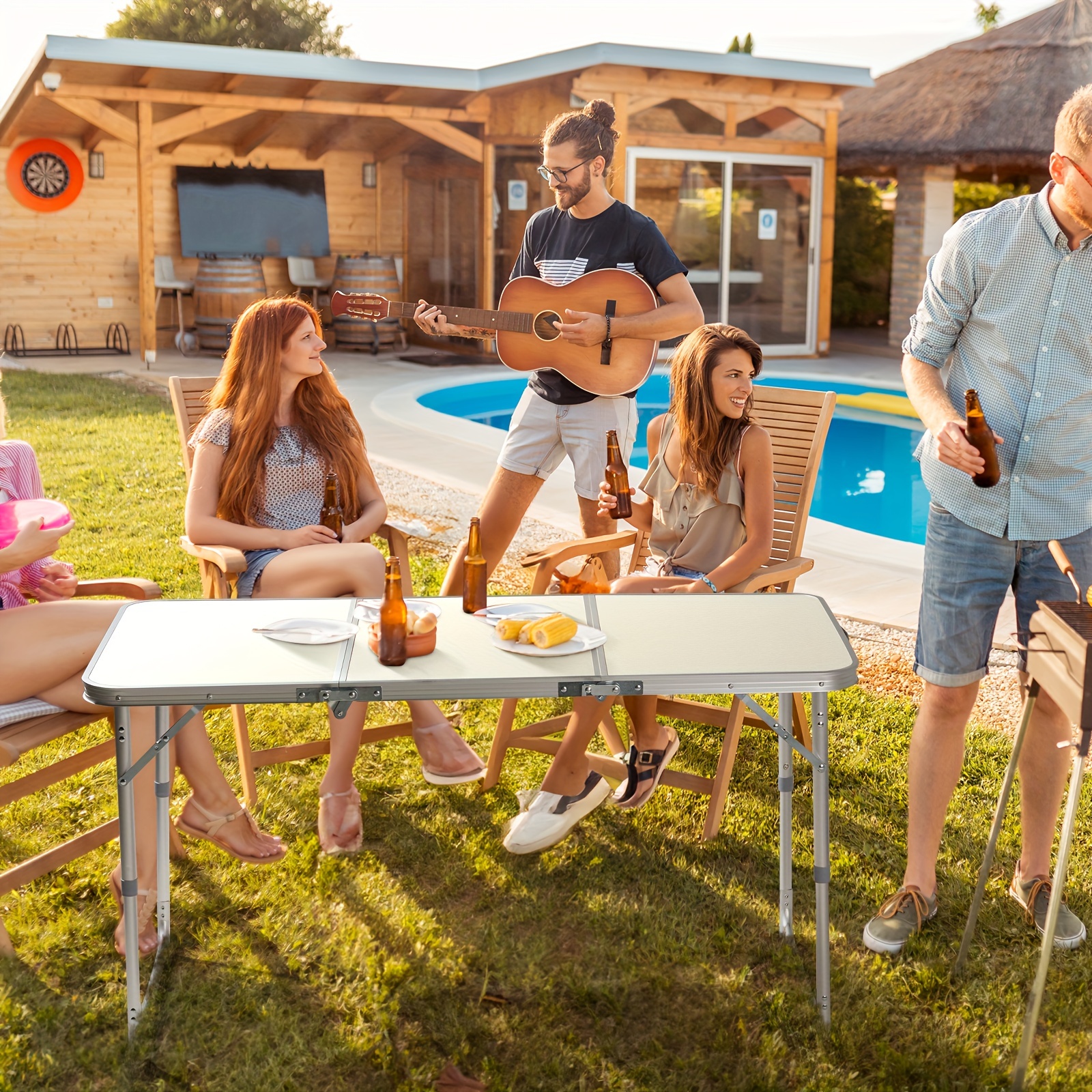 

1pc Motoos 4ft Folding Camping Table - , Portable & , Aluminum Frame, Plastic Top For , , , -