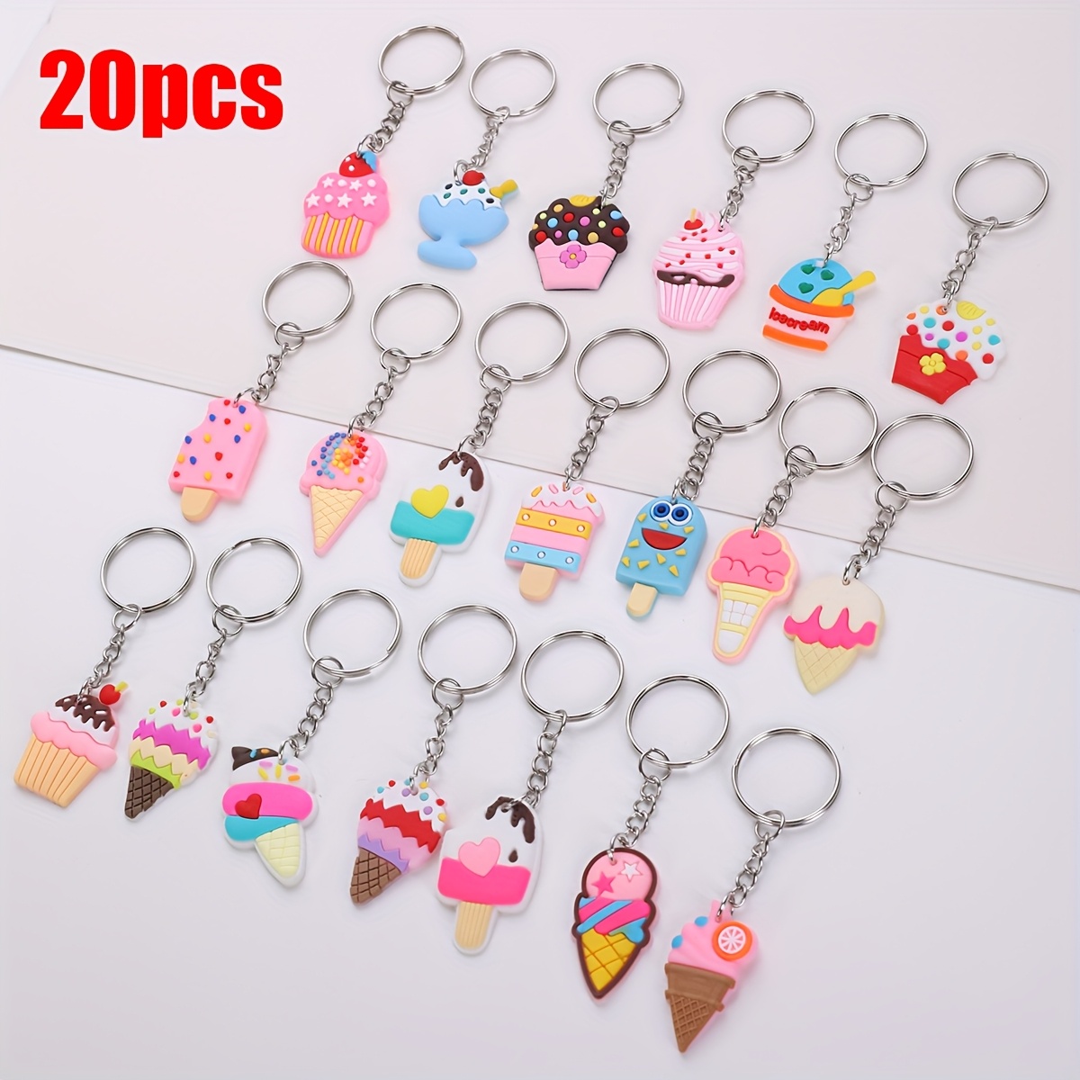TEMU 20 Porte-clés PVC Glace Cartoon, Accessoires Mignons pour Sac à Dos, Portefeuille ou Valise, Cadeaux Petits pour Fêtes et Vacances