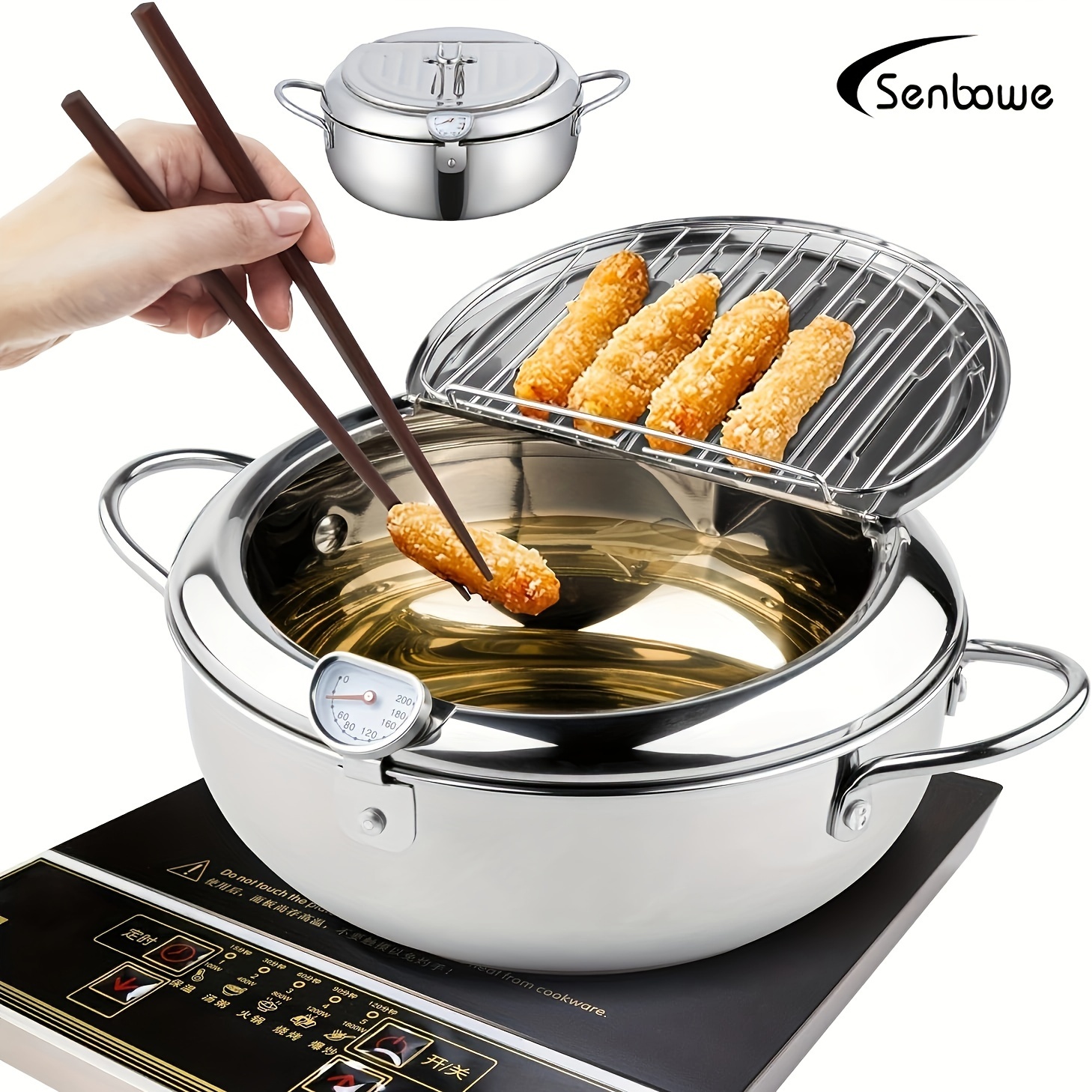  deep fryer   mini deep fryer with   thermometer 304 stainless steel fryer with drain rack suitable for   potato   fish and chicken