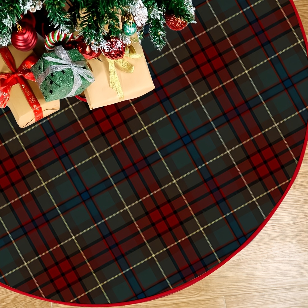 TEMU 1pc Traditional Red And Scottish Tartan Stripe Christmas Tree Skirt, Suitable For A Cozy Christmas Style, Round Skirt, Suitable For Home, Living