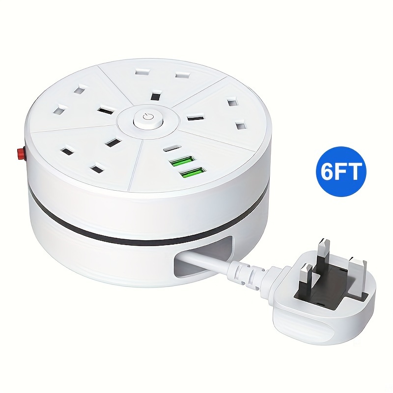 TEMU New Multifunctional Power Board/socket, Cable Retractable/cable Tidy, Equipped With 4 Power Sockets, With (2 Usb-a) (1 Type-c), 2m/6ft Power