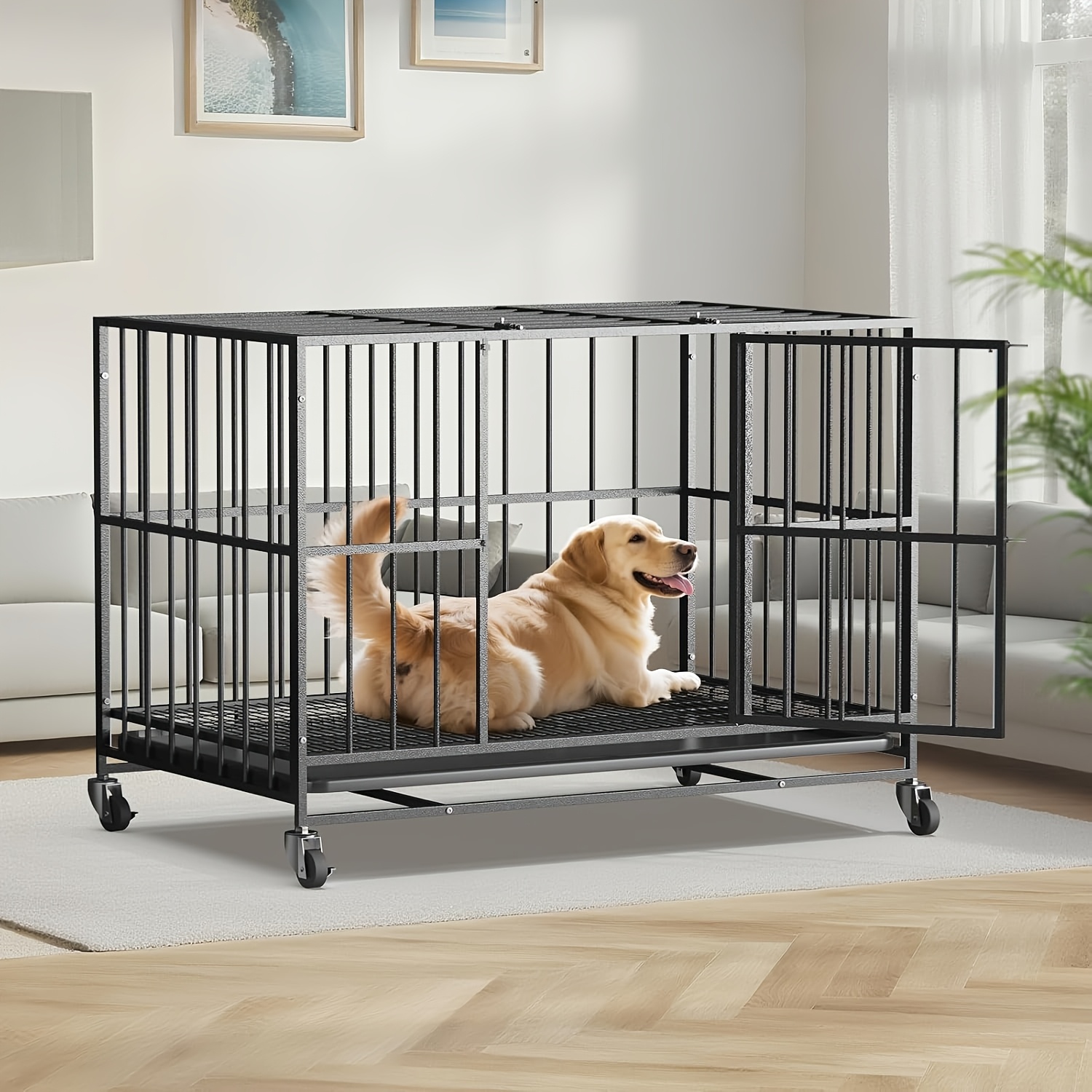 A 48-Inch Pet Dog Crate That Can Hold Up to 300 , Designed As a Furniture-Style Dog Cage, Featuring a Tray for