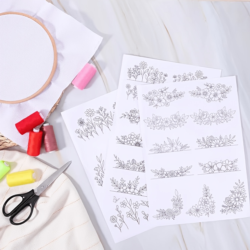 TEMU Juego de 26 piezas de patrones de bordado solubles autoadhesivos, papel para apliques y bordado a , papel de transferencia de diseños,