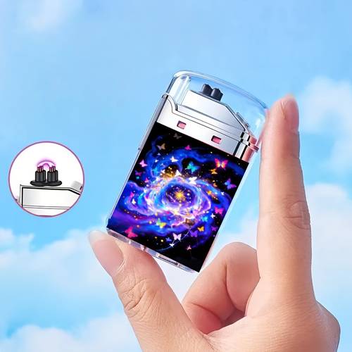 1pc portable usb c rechargeable electronic lighter colorful print design stylish and cool gift for parties outdoor use boyfriend husband or father