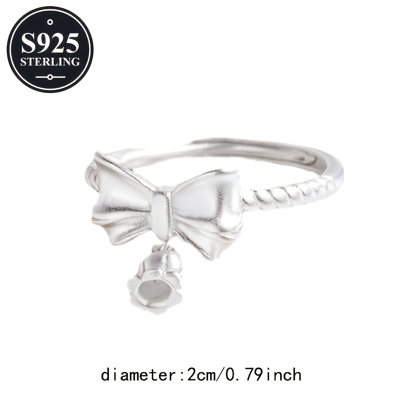 Women's 925 Sterling Silver Adjustable Bow Ring, Hypoallergenic