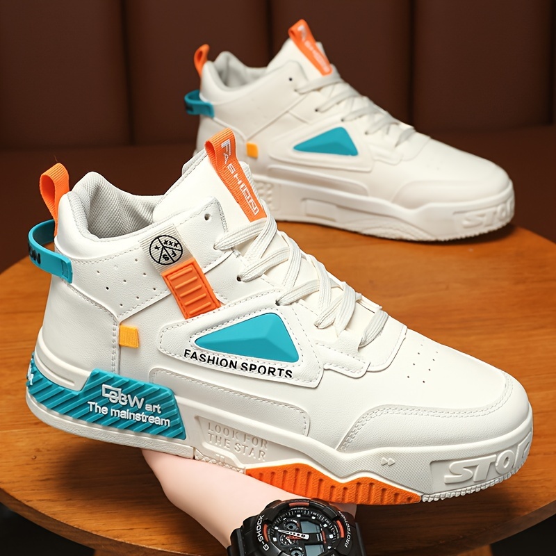 Comfy Men's High Top Skateboard Shoes - Trendy Color Block Non Slip Lace Up Sneakers for Outdoor Activities
