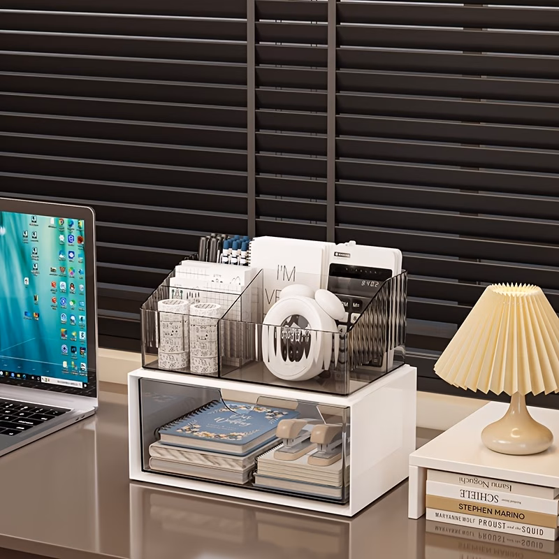 versatile use large capacity desk organizer with drawer multi layer transparent storage box for office supplies back to school organization Product details 9