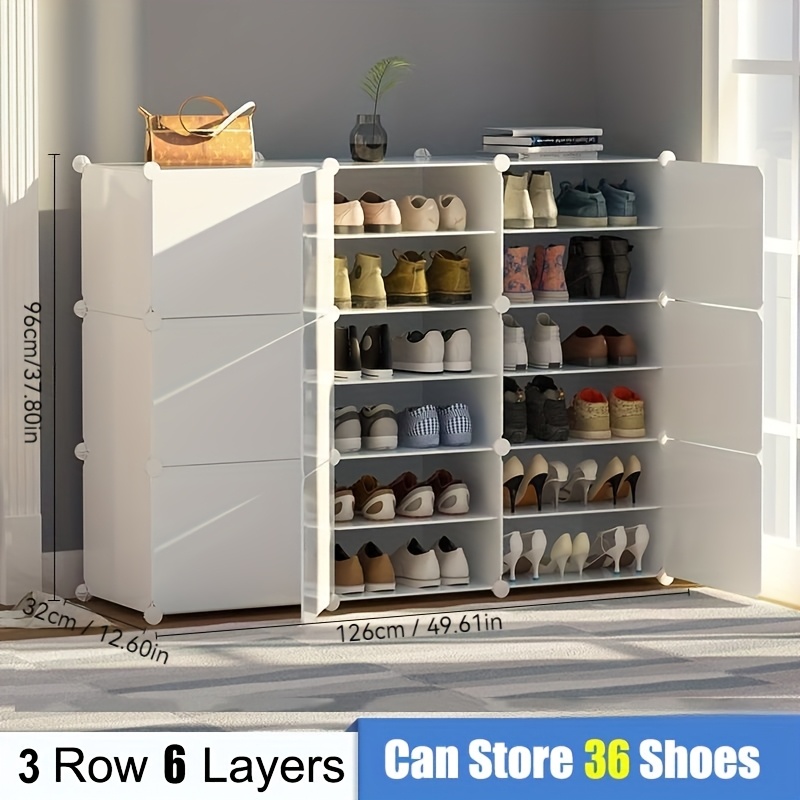 TEMU Meuble de Rangement Étagère à Chaussures avec Portes, Organisateur de Chaussures Portable, Étagère Extensible, Rangement 8-60 Paires de