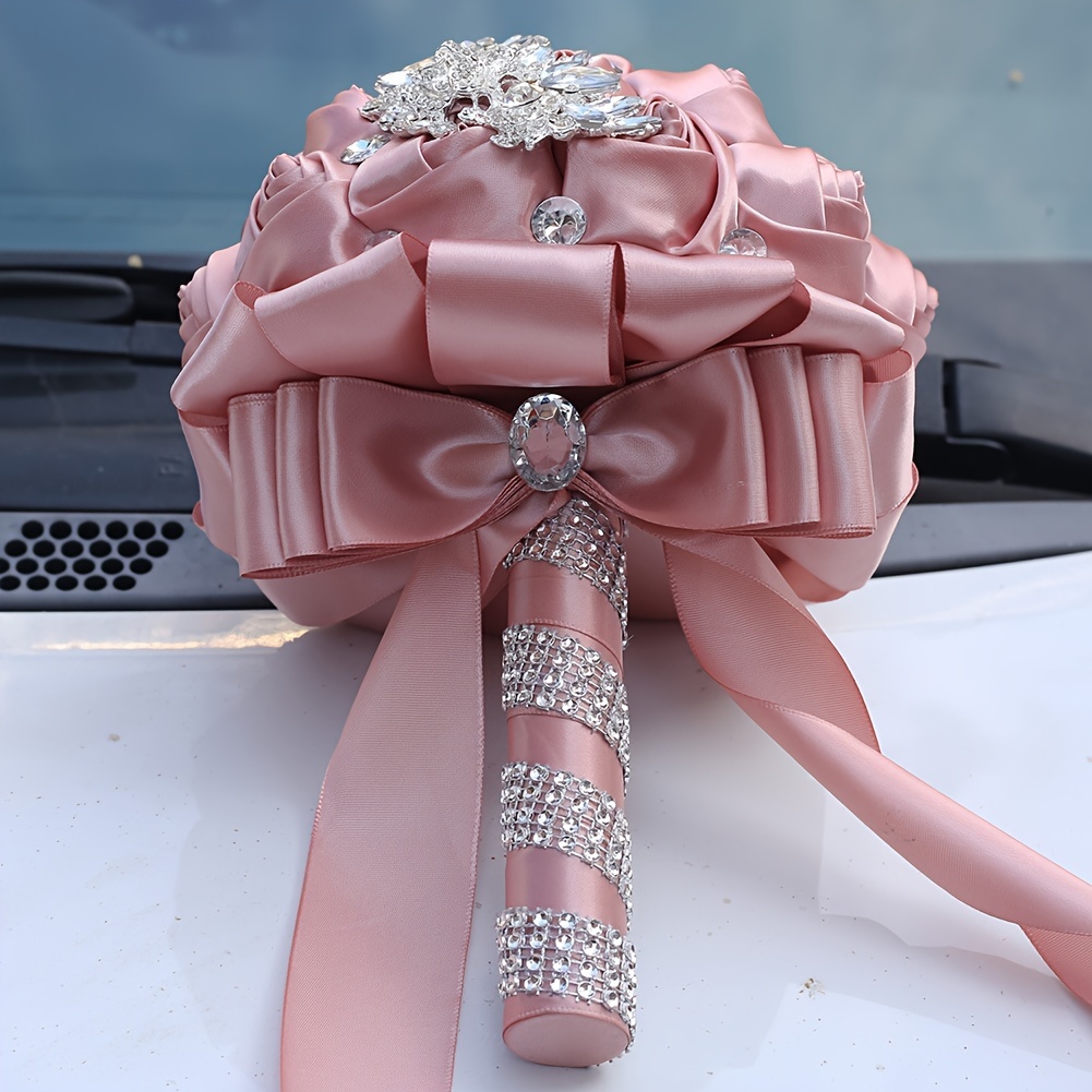 zamonaviy to'y buketi, porloq kristallar bilan, polyester va spandex, qo'lda ushlash uchun to'y gulchambari, w445 tafsilotlari 13