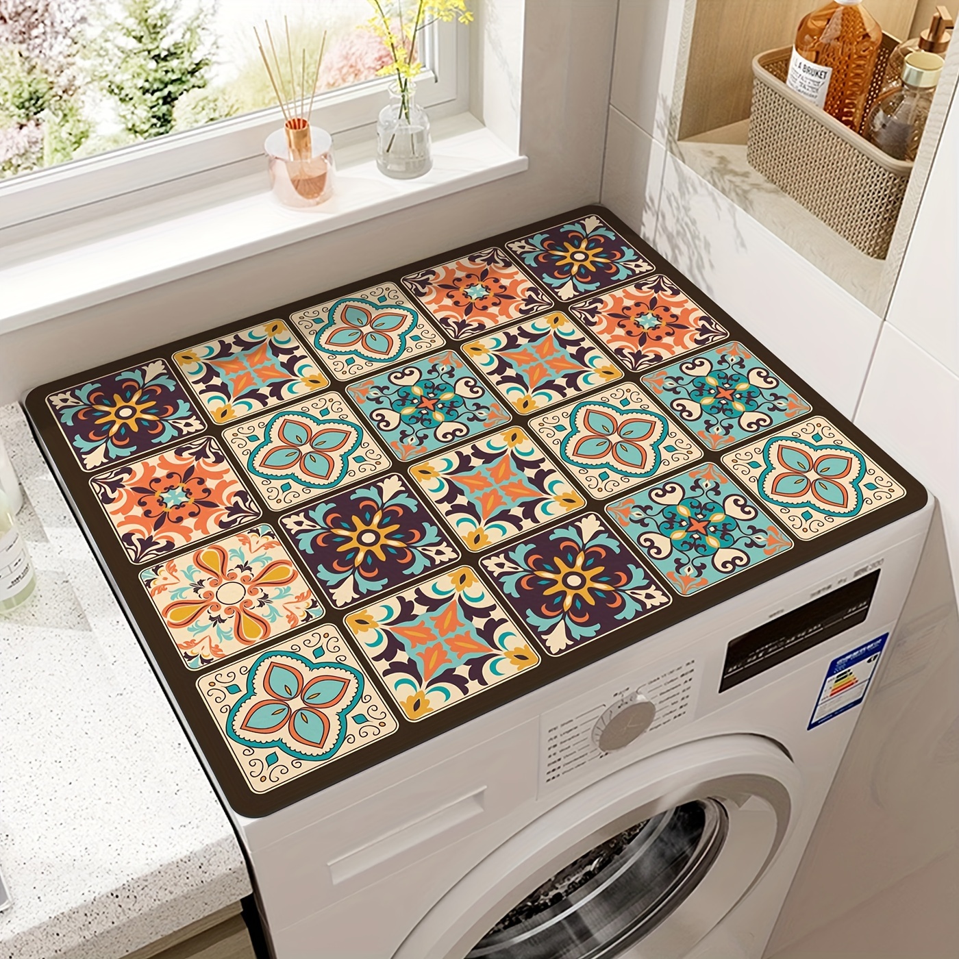 

Vintage Mosaic Washing Machine Cover: 60cm X 50cm, Waterproof And Durable, Perfect For Kitchen Or Laundry Room