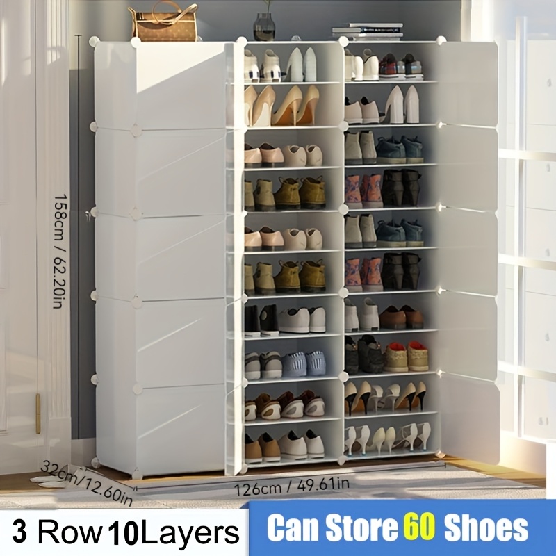 Shoe Rack , Portable Shoes Organizer, Expandable Standing Rack, Storage 8-60 Pairs Shoes, Boots, Slippers, Large Plastic Detachable Shoes Shelves For Entryway, Bedroom, 3rows, 4/6/8/10layers