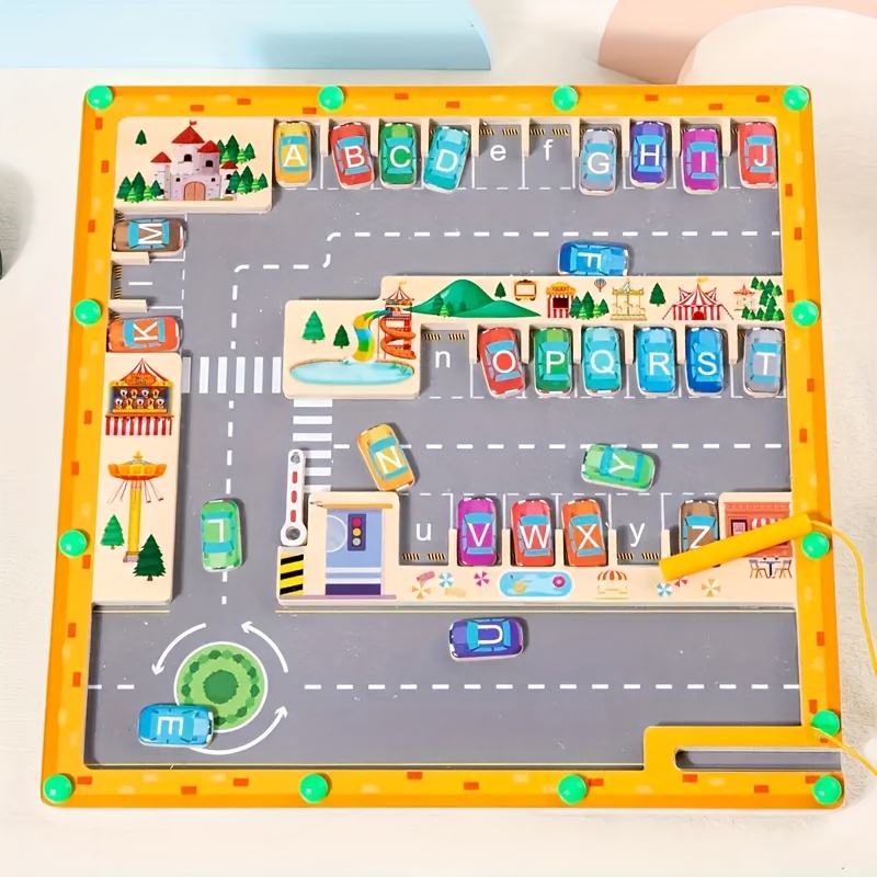

Wooden Magnetic Letter Puzzle, Magnetic Letter Pairing, Parking Lot Game, Children's Early Education Puzzle, Magnetic Pen Maze Toy, June 1st Gift, Children's Gift
