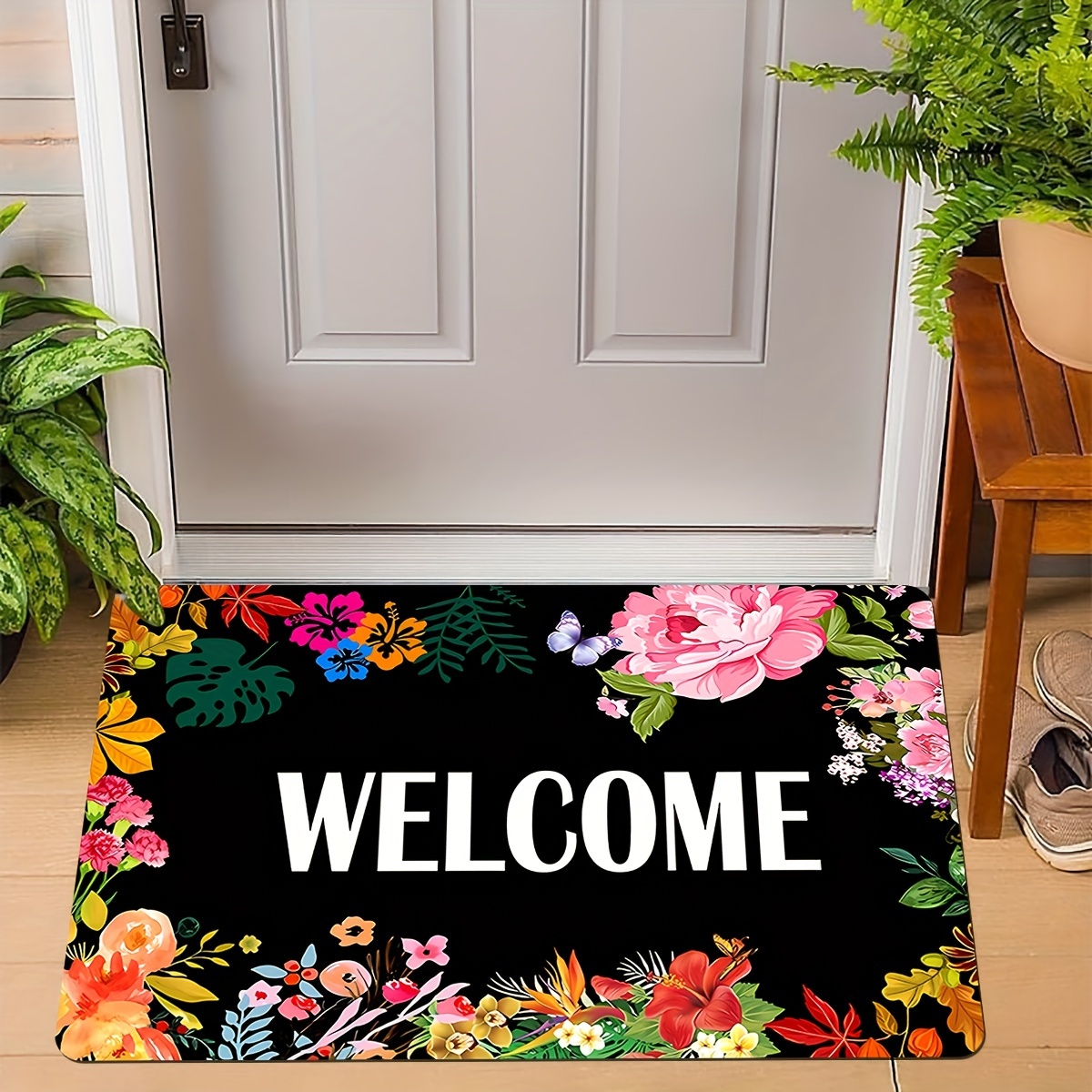 

1pc Floral Door Mat, Monogrammed Carpets, Minimalist-style Antiskid Bath Mats For Kitchen Supplies And Room Decor