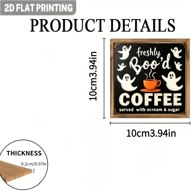 TEMU 2d Flat, 1pc, Fun And Fresh Boo' Halloween Wall Decoration. Farmhouse Style Reclaimed Wood Sign With , Coffee Cup, And Pumpkin Designs. Suitable