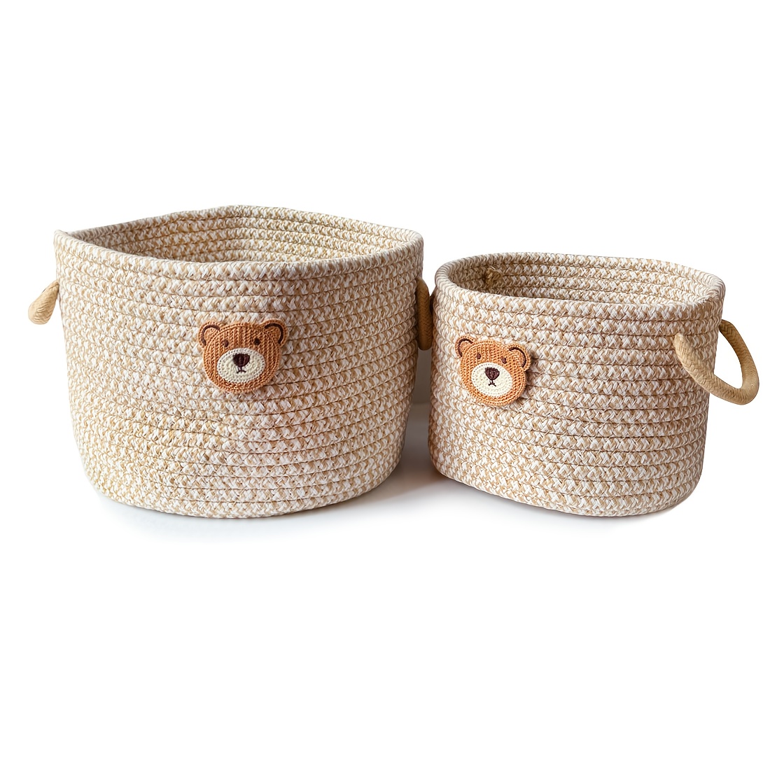 Image of 2pcs Cute Rope Woven Storage Basket Organizing Suitable For Home, Multifunctional Household Items Basket For Home Storage Key, Cosmetics, Books, Paper Towel Organizers Shelf Basket, Shelf Baskets
