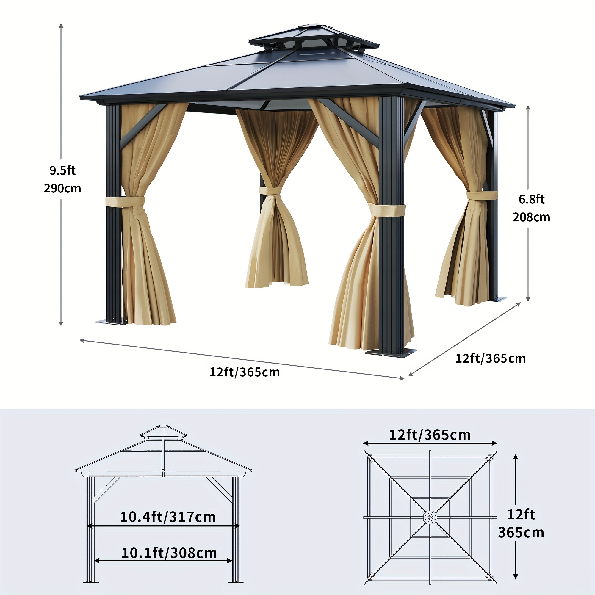 Homiflex 12x12 Foot Outdoor Hard Top Gazebo Double Roof - Temu