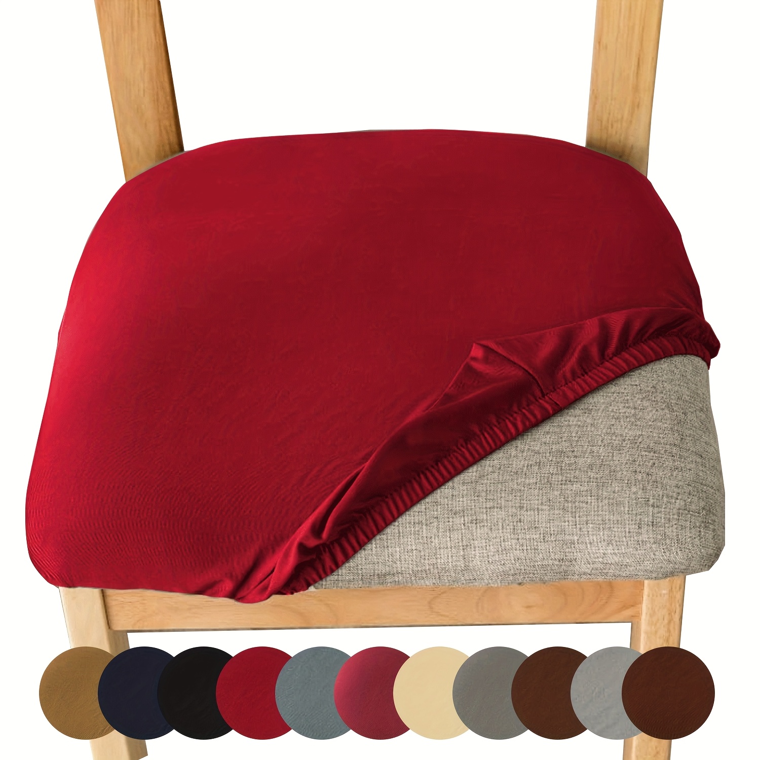 6pcs solid color flocked high elastic chair covers easy and elegant multiple colors   from soft and comfortable and suitable for restaurant chair protection