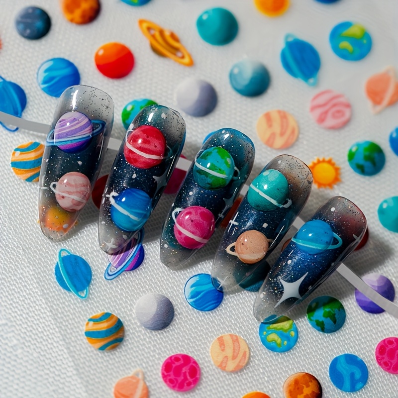 Image of Planet Nail Art Sticker With Embossed Color, High-end Space Starry Sky, Planet. Suitable For Personal Diy And Nail Salon Use