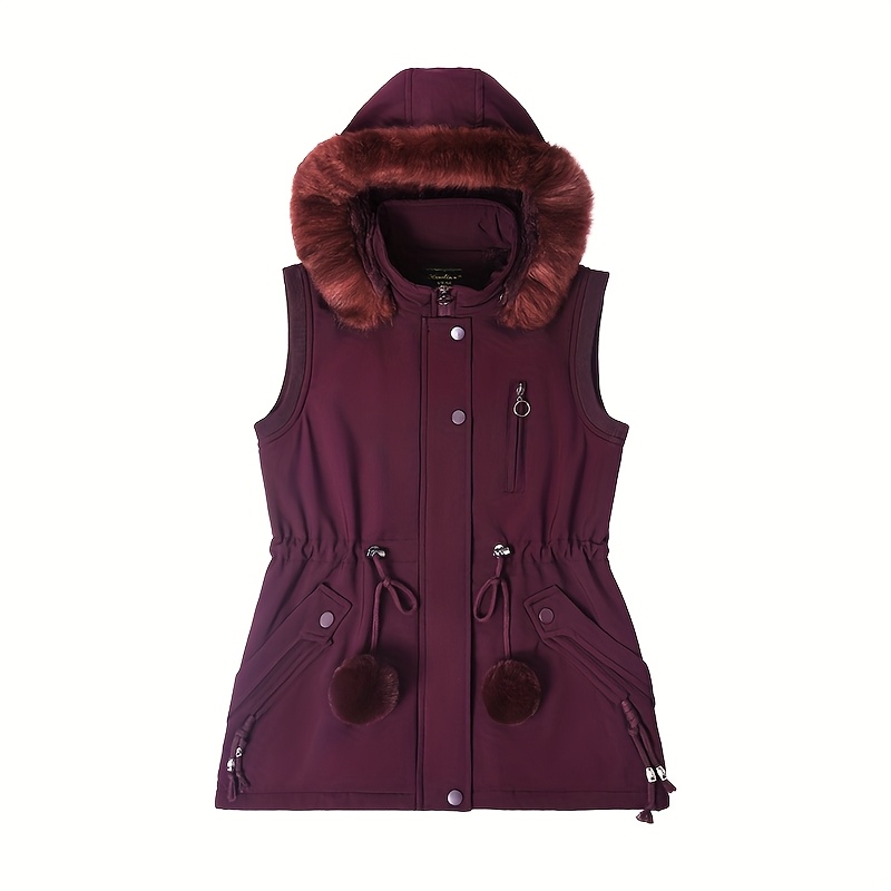 womens casual fitted vest with a removable hood details 2