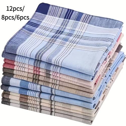 photo de l'article Lot de 6/8/12 mouchoirs pour hommes et femmes, avec des carreaux à motifs non répétitifs, des pochettes élégamment tissées, adaptées aux costumes et aux occasions formelles