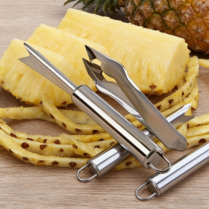 2pcs stainless steel pineapple knife fruit corer pineapple slicer pineapple corer v shaped shovel curved fruit knife pineapple peeler pineapple peeling tool kitchen tool style random