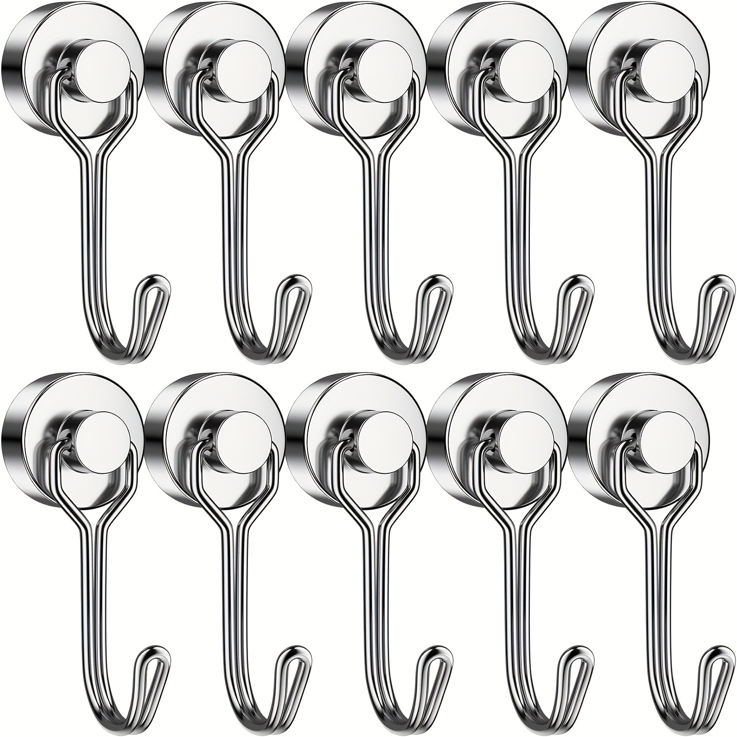 

10 Pack Heavy Duty Magnetic Hooks, 25lb Neodymium Rotatable Door Mount Metal Hooks With Polished Finish, Foldable And Adjustable For Kitchen, Camping, Locker
