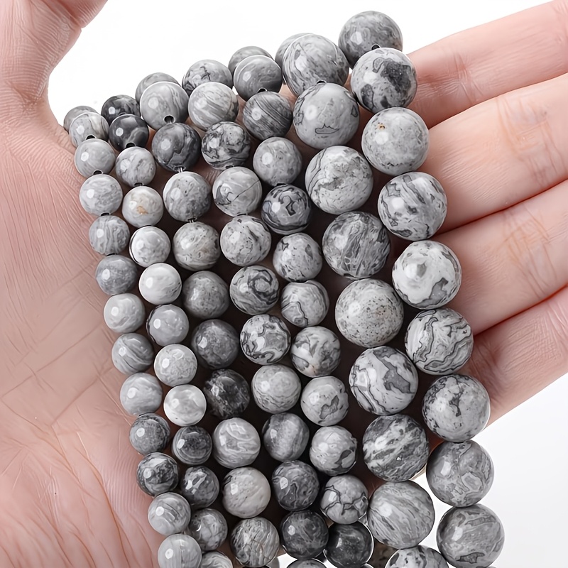 TEMU 17/22/29pcs 6/8/10mm Natural Grey Mapstone Beads Are Perfect For Crafting Jewellery Such As Bracelets, Necklaces, Earrings And Rings, And Are An