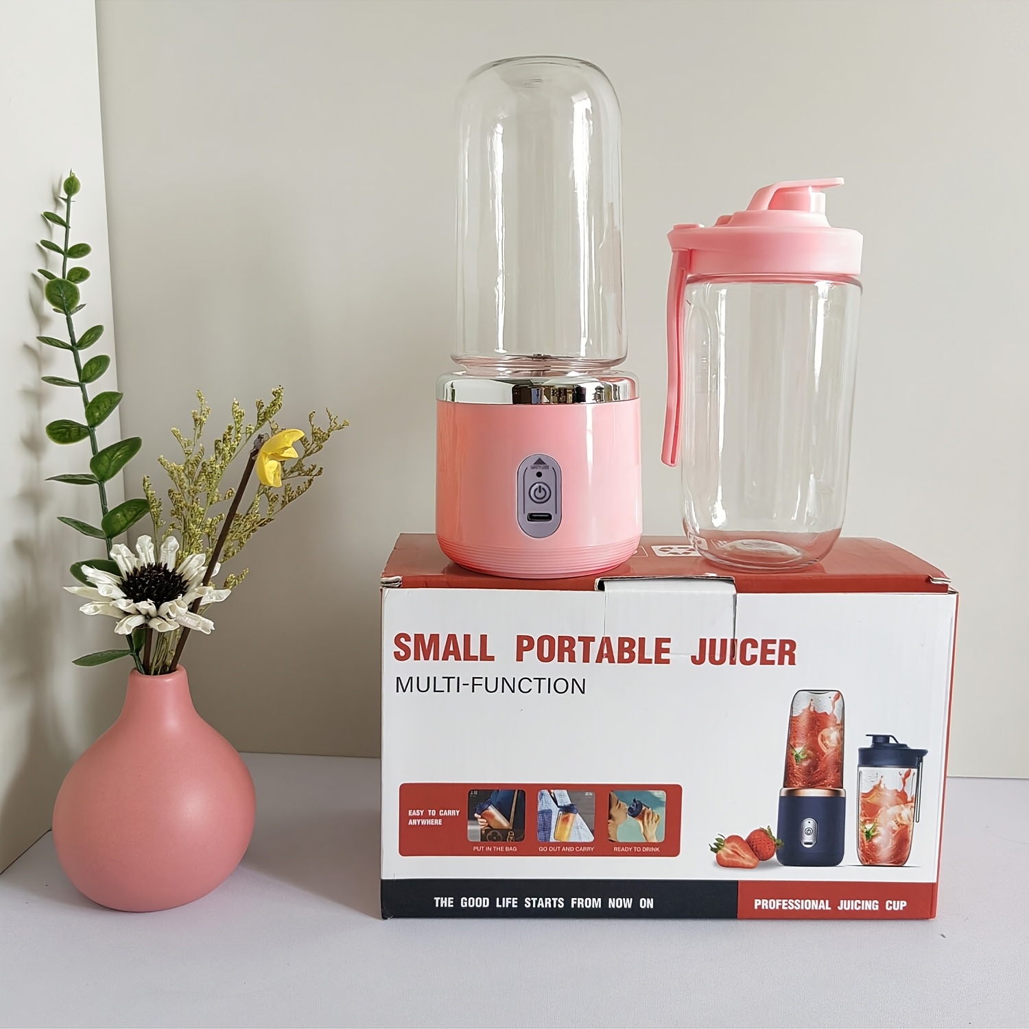 usb rechargeable portable blender   for   and smoothies fruit   lid mini blender fruit juicer cup with   portable smoothie blender for   kitchen   pink 0