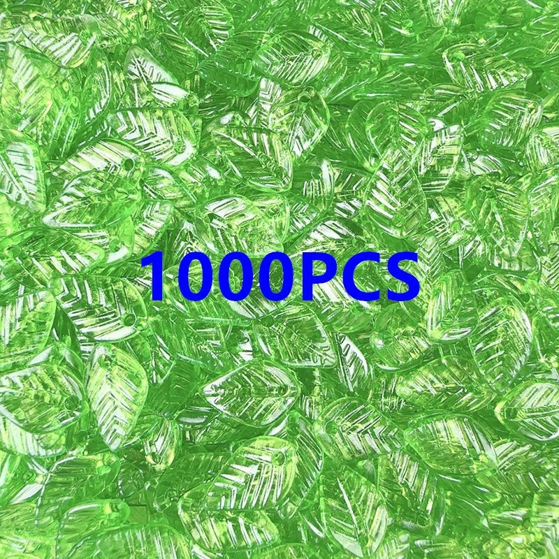 TEMU 1000 cuentas de hojas verdes translúcidas , cuentas decorativas de , juego de adicionales para tejer cuentas, varios colgantes curvos de hoja,