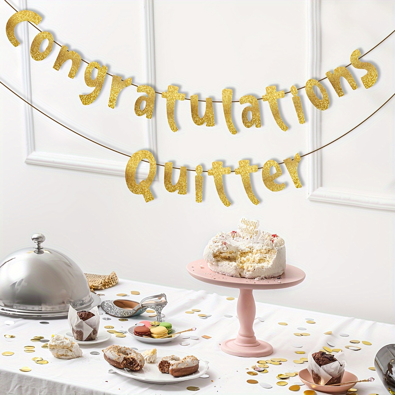 Golden Glitter 'congratulations Quitter' Banner Perfect - Temu