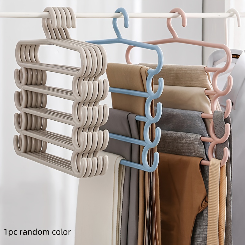 

5-layer Plastic Pants Hanger – Space-saving Organizer For Clothes, Unfinished , Storage For Home, Bedroom, Bathroom, And Kitchen