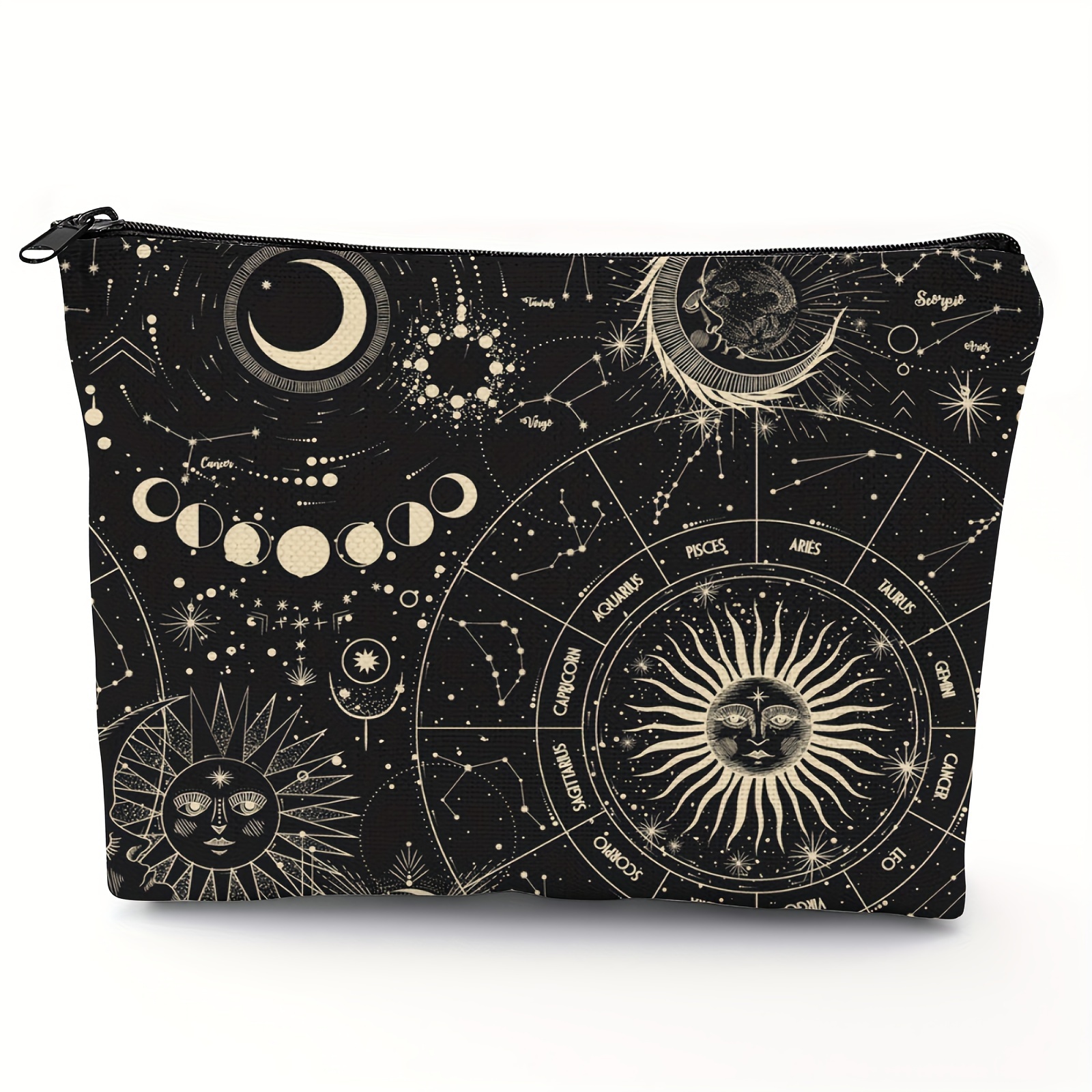 

Sun And Moon Pattern Cosmetic Bag Makeup Bag, Zipper Pouch, Lightweight Makeup Organizer For Travel Essentials, For Men And Women