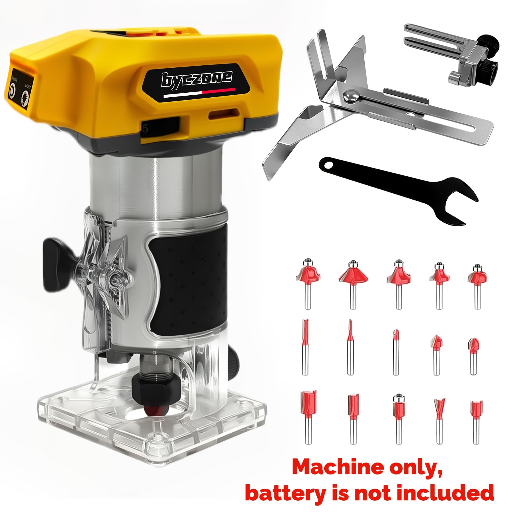 TEMU Tourne- pour bois 800W compatible avec batterie 18V, tourne- à moteur balais 30000 RPM avec 6/15 fraises de 1/4", tourne- manuel à 6 vitesses,