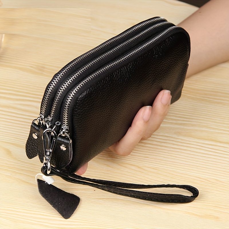 

Genuine Leather Long Wallet For Women (6.88"x3.93"x1.57"), Wristlet Zipper Coin Purse, 3 Layers Mobile Phone Bag