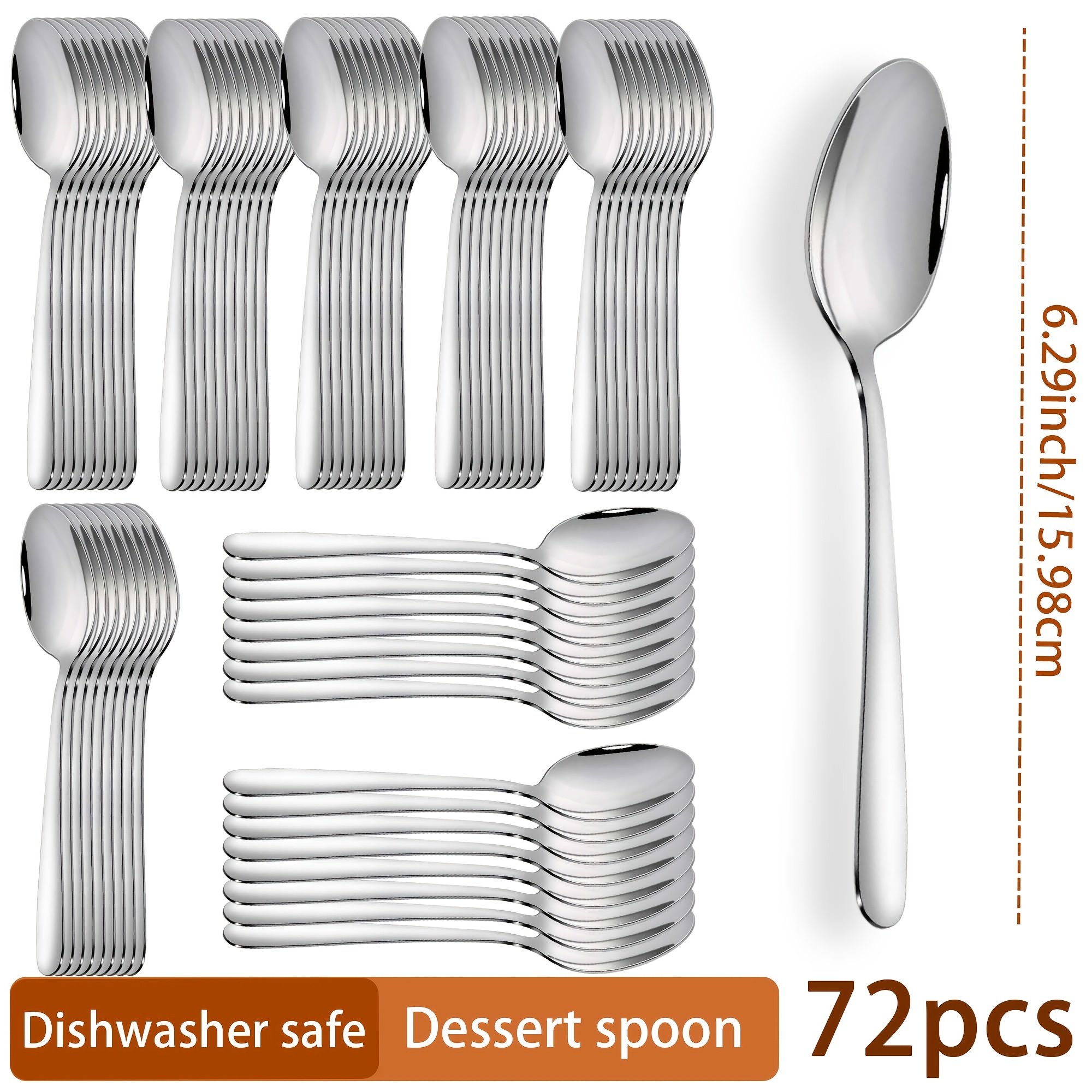 Image of 36/72pcs Stainless Steel Dessert Spoon Set, Service For Multiple Users, Mirror Polished End, Comfortable Grip, Dishwasher Safe, Ideal For Weddings, Banquets, Large Gatherings And Everyday Use