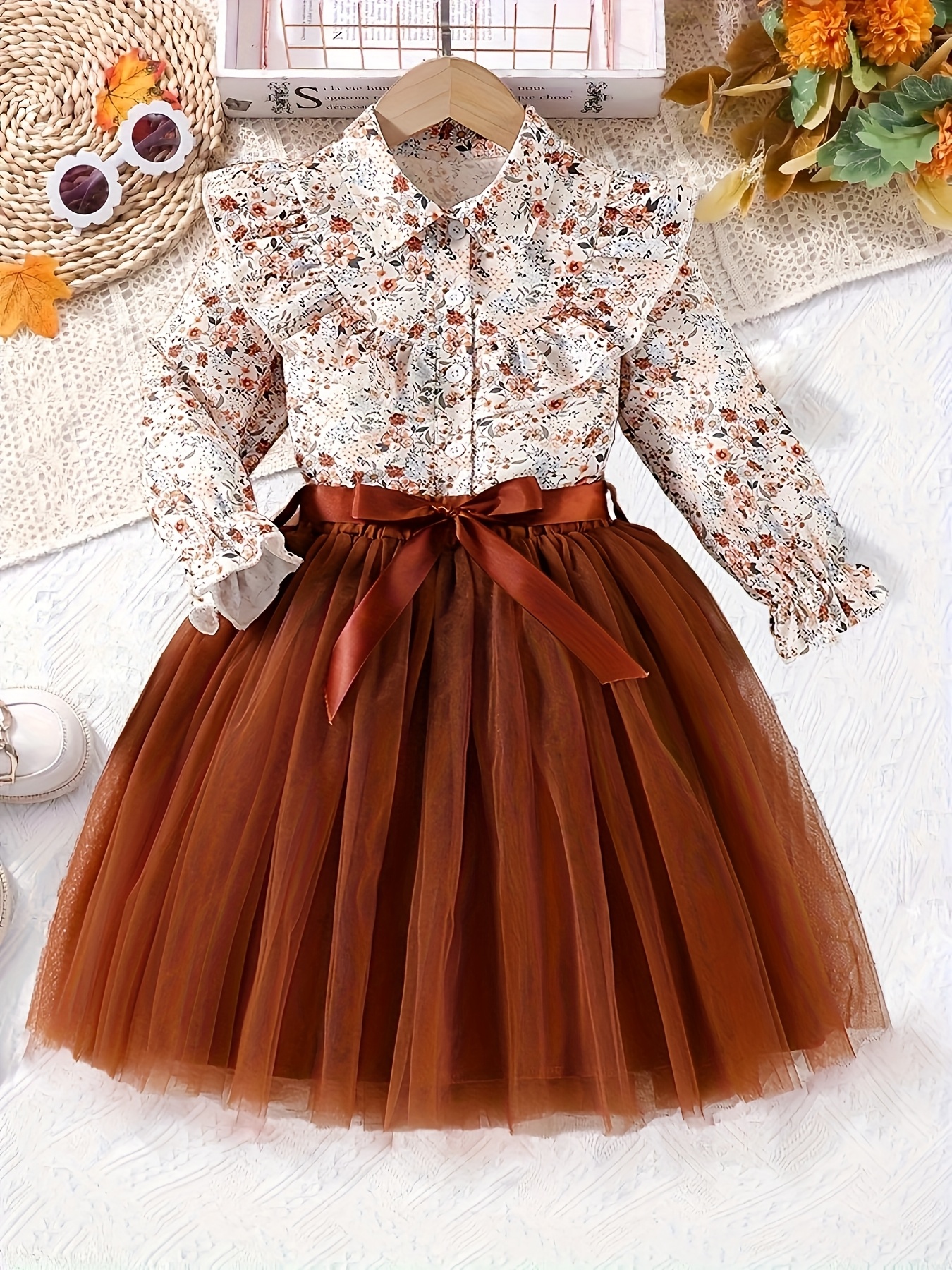 long sleeve lace top with floral skirt two piece dress Boho Two-piece Long Sleeve Wedding Dress Lace Top Chiffon Skirt –  loveangeldress main image 1