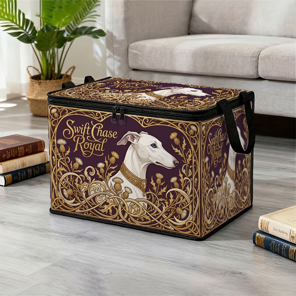 TEMU 1pc Vintage Classic Storage Box(with Lid)- Greyhound Dog Rectangular Storage Box Suitable For Wardrobes, Multiple Sizes Available, Under-bed