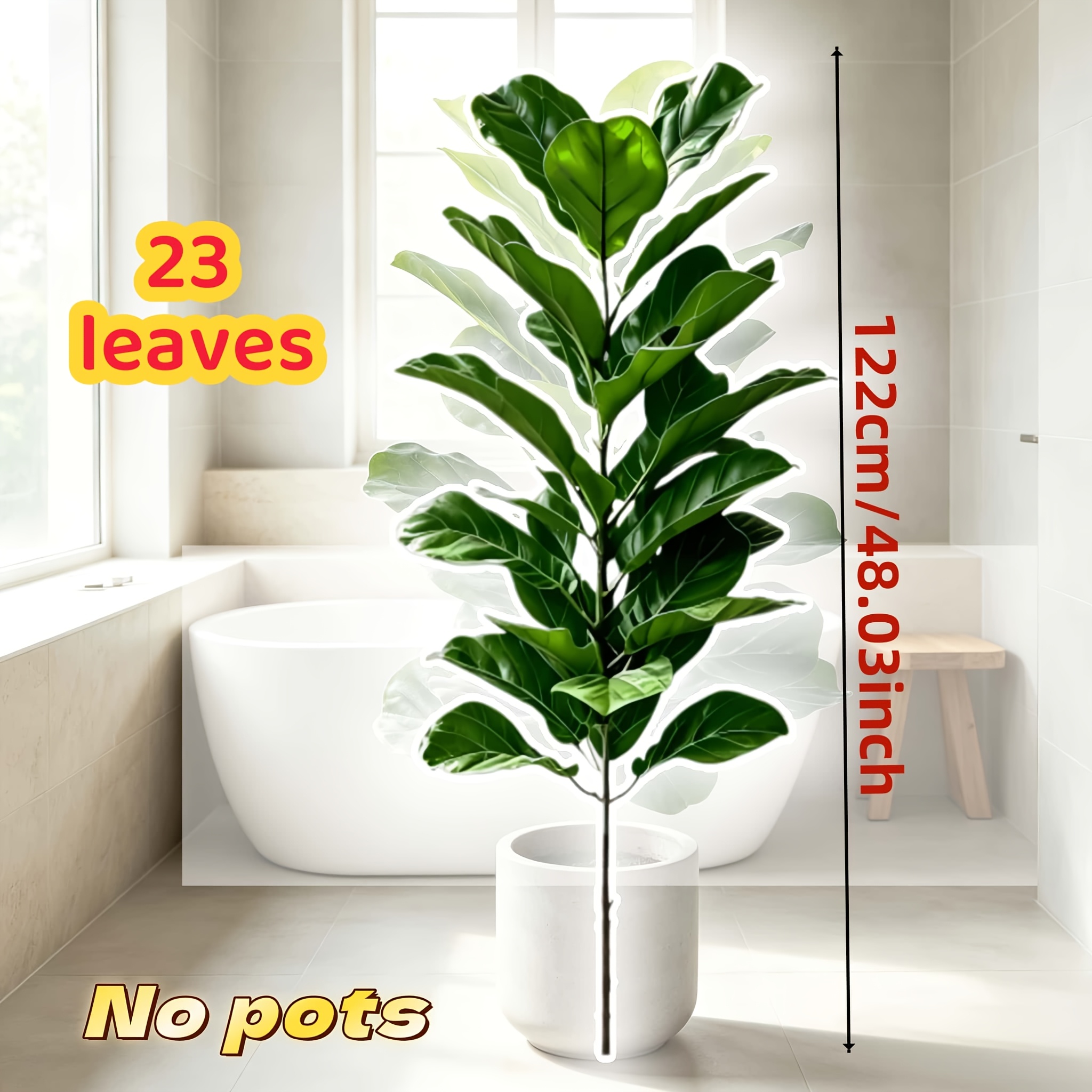 TEMU Extra Large Autumn Fiddle Leaf Fig Palm Tree, 48.03 Inches/122cm, Maintenance-free, Evergreen For . Suitable For Indoor Home Decor, Living Room