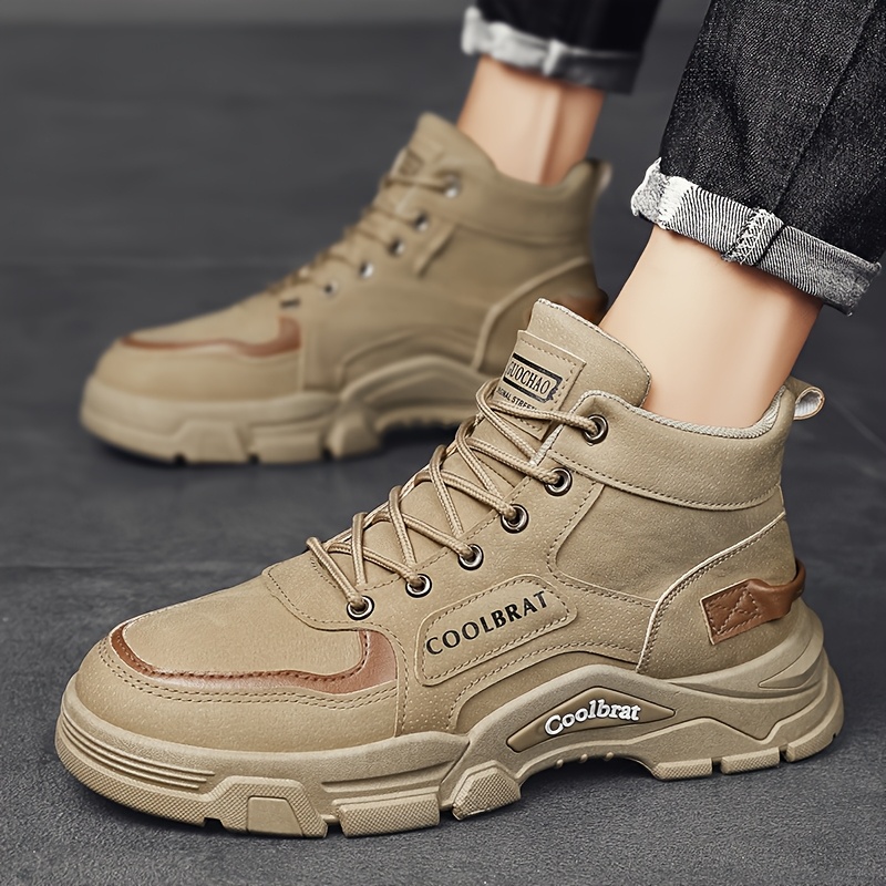 mens retro british high top boots sneakers beige brown like Temu