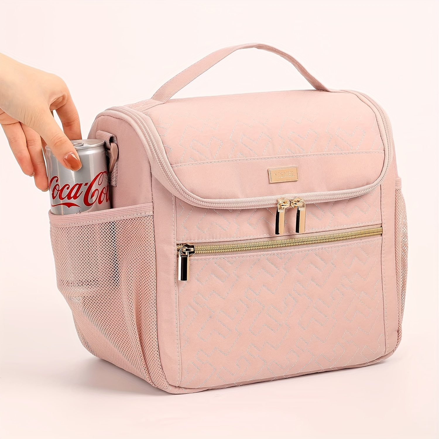

Chic Pink Insulated Lunch Bag For Women - Portable, Leakproof Cooler With Shoulder Strap, Reusable Polyester Bento Box Carrier For Work
