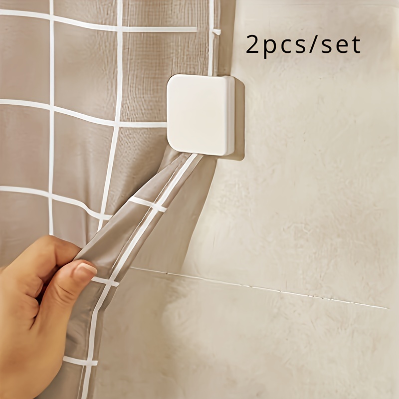 

2pcs Self-adhesive Shower Curtain Clips - , Multifunctional Plastic Bathroom Accessories