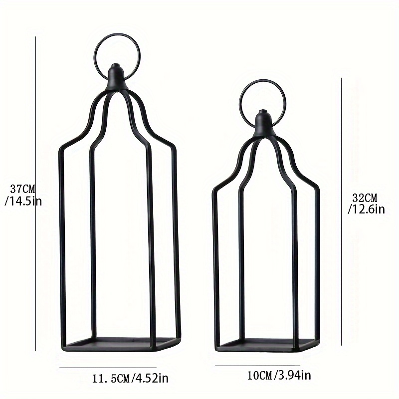 Image of 2pcs Set Metal Lanterns, Decorative Hanging Candle Lanterns For Outdoor And Indoor Use - Living Room, Dining Table, Or Fireplace Mantle Decor