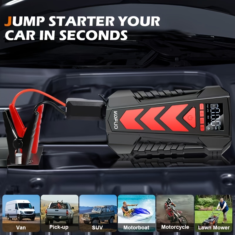     jump starter with   clamps &   -   9.0l/8.0 /  truck/suv/rv charger, 150psi cordless inflator, 3-mode led, 12v usb charger, 40°c  , portable &  , vehicle starting solution,   construction Product details 0