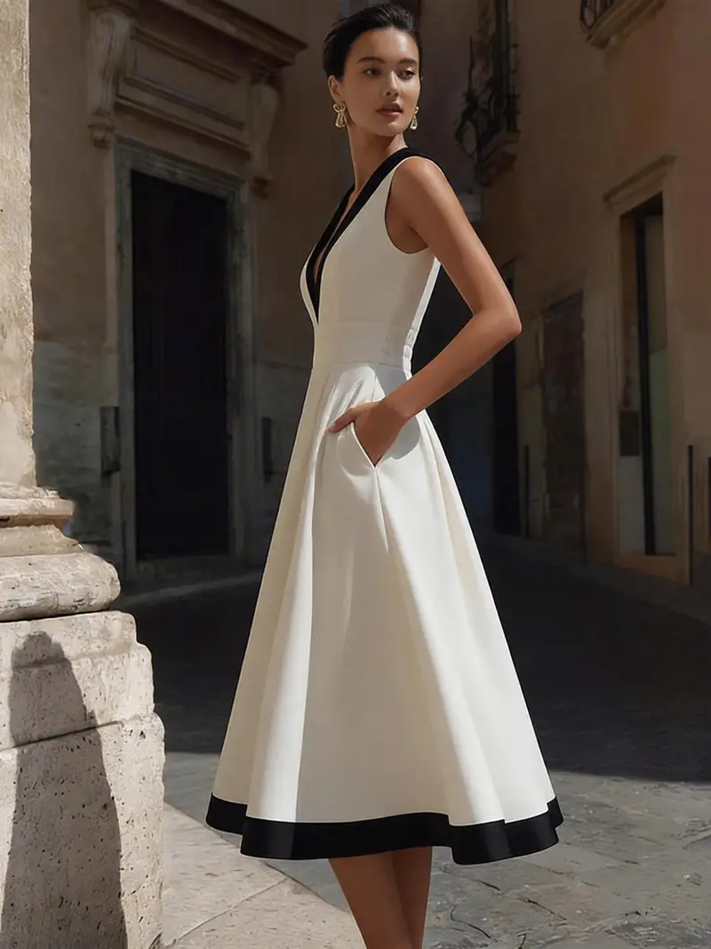 sleeveless flared skirt dress Exquisite Round-Neck Pleated Sleeveless Full-Skirt Maxi Dress Likemychoice