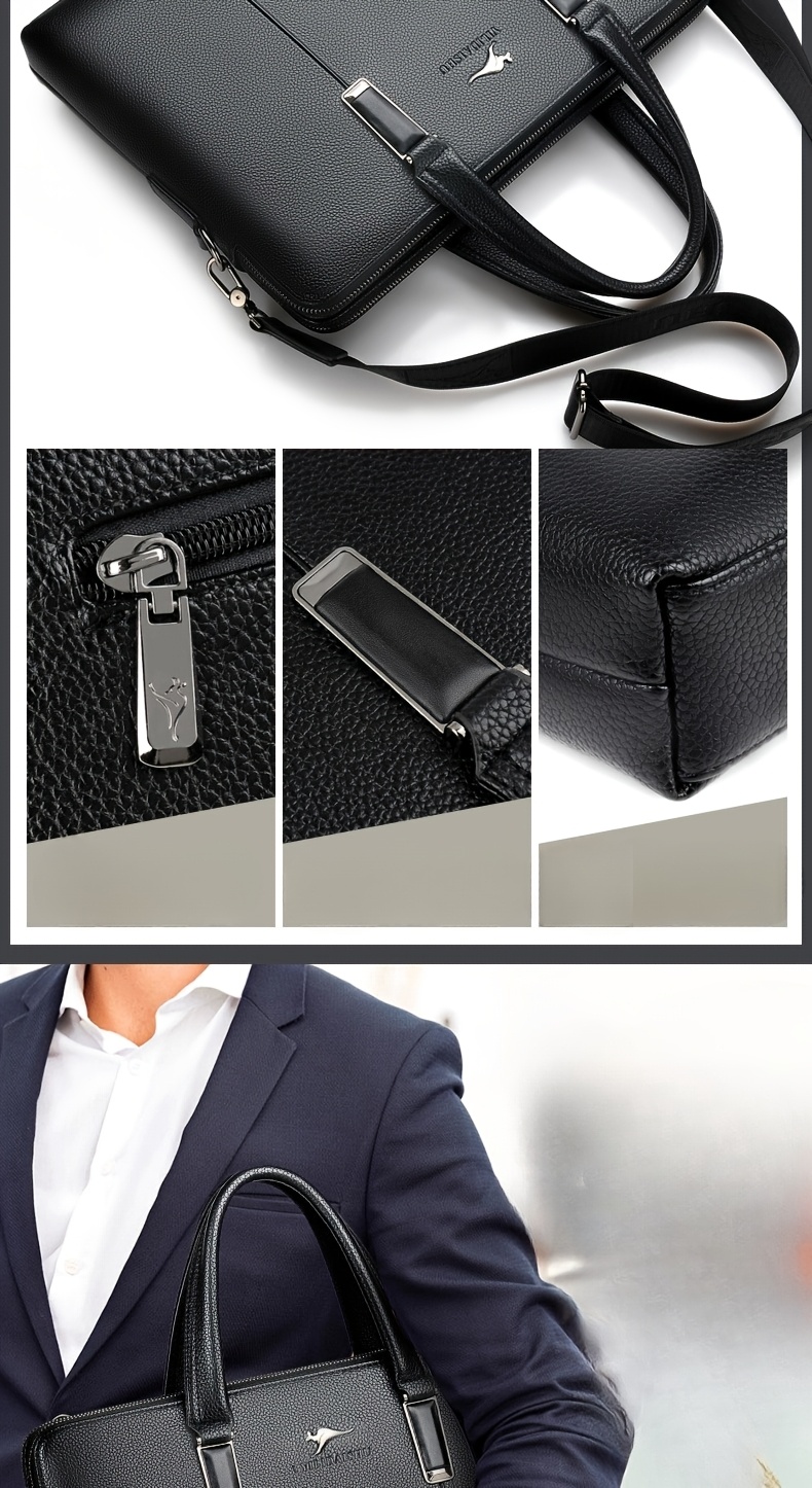 A Men'S PU Tote Bag, Messenger Bag, Adjustable Shoulder Strap Crossbody Bag, Large Capacity with Multiple Compartments, Suitable for Work, Business Travel, And Outdoor Use.