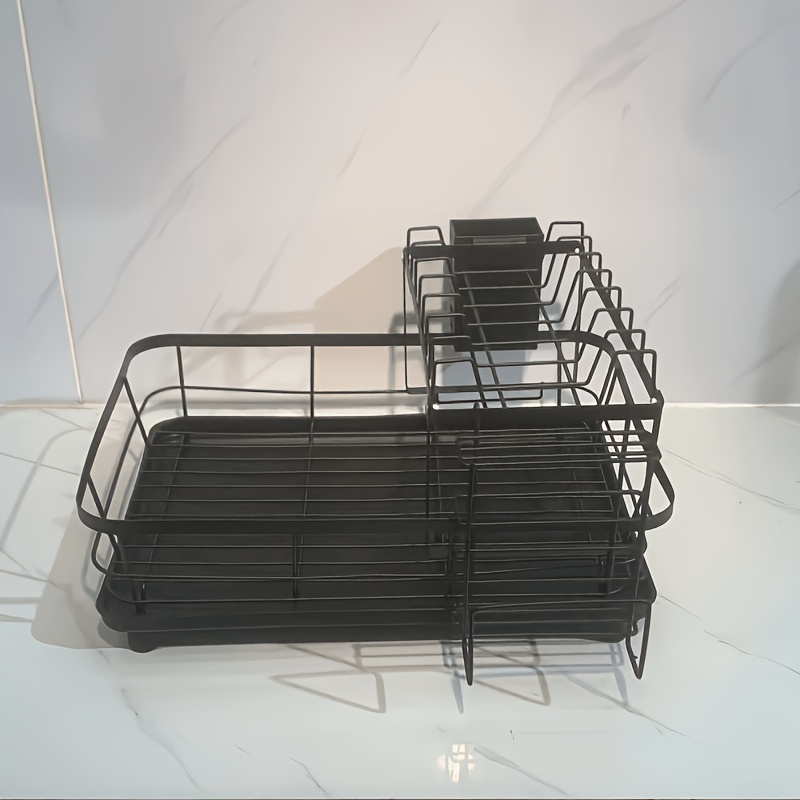 TEMU A Spacious Cutlery Drying Rack With Drainage Slats, Made From Carbon Steel For Use On Kitchen Worktops, Featuring A Removable Cutlery Storage