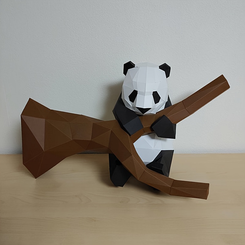 Panda Playing on Tree Trunk Paper Model DIY Decoration
