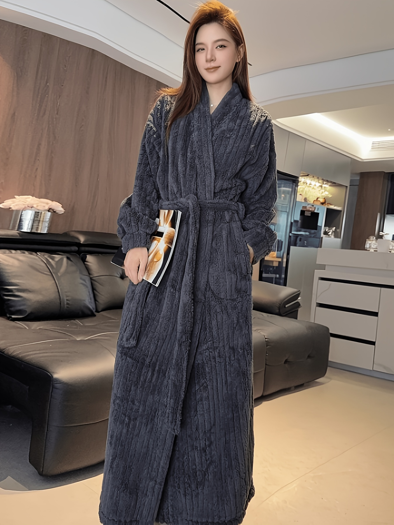 warm dressing gown ladies winter womens dress-black